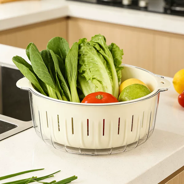 Double-Layer Pet Draining Basket for Home Kitchen, Vegetable Washing Basin, Fruit Basket, Thickened, Customizable with Logo, Multi-Color Transparent Storage Basket