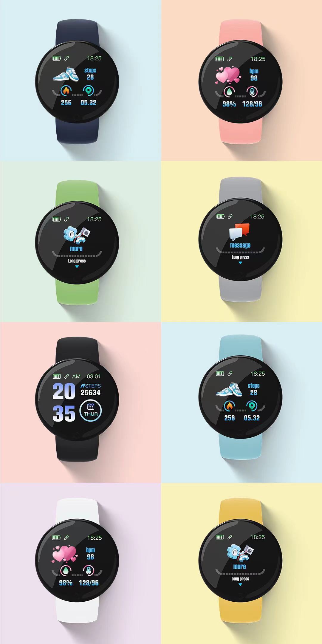 D18S Macaron smartwatch Bracelet Cross-border new model, step count, heart rate, sleep monitoring information push undefined
