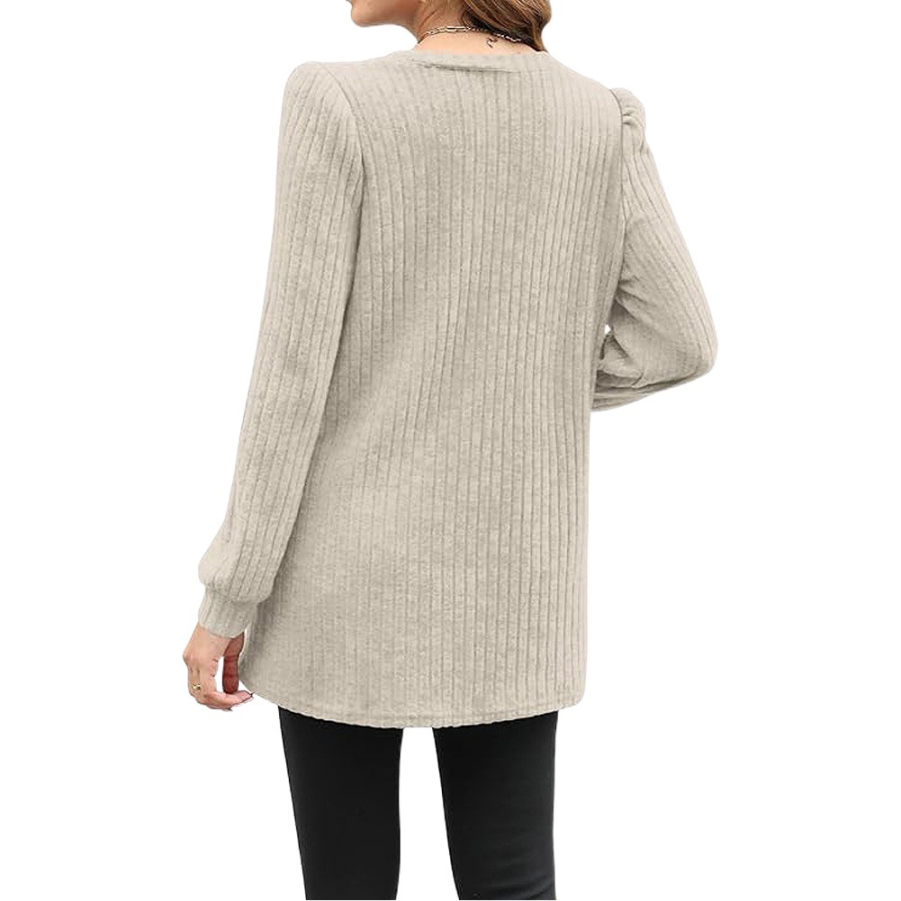 2023 transfronteriza europea y americana de otoño e invierno nueva oferta de mediados de longitud suéter cuello redondo pit color sólido bolsillo Camisa larga para las mujeres