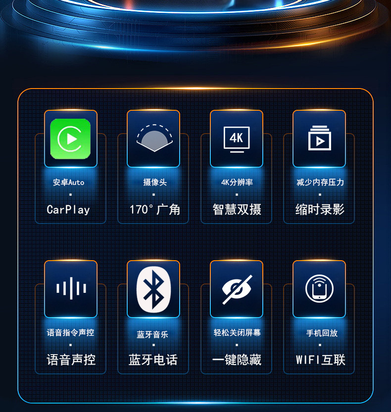 10.26inch Large-Screen Center Console Carplay Android Auto Screen Mirroring 4K Dash Cam 1080P Reversing Camera B