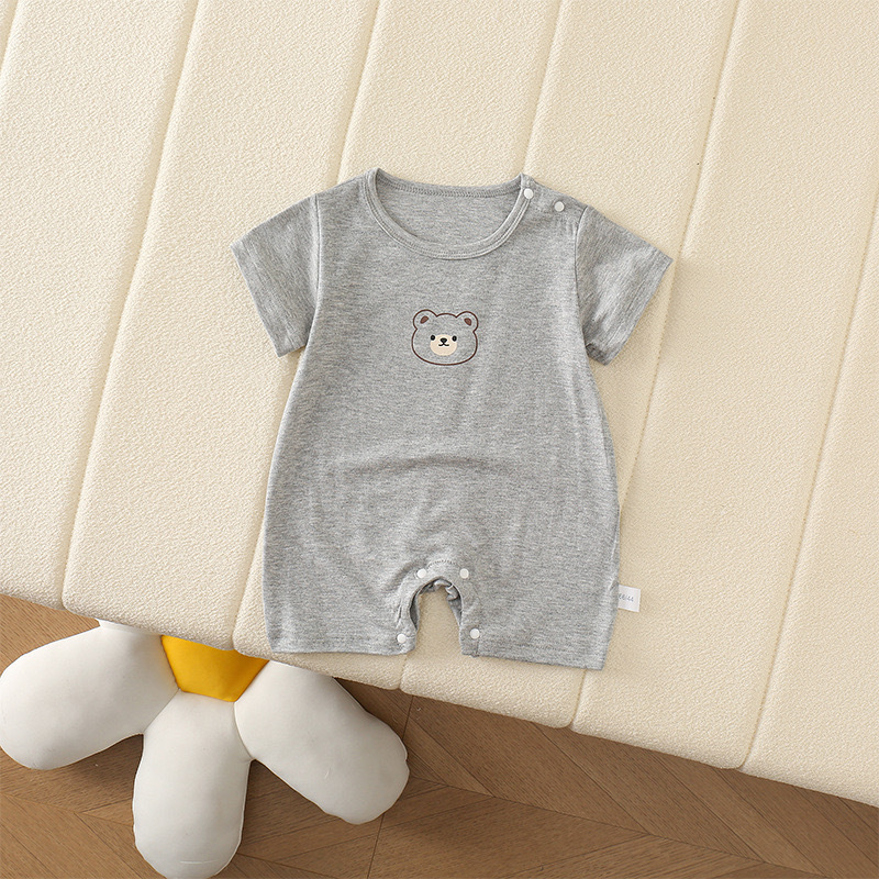 Verano de manga corta bebé de dibujos animados simple cabeza de oso vestido de verano delgado transpirable de una pieza traje de escalada lindo y ligero