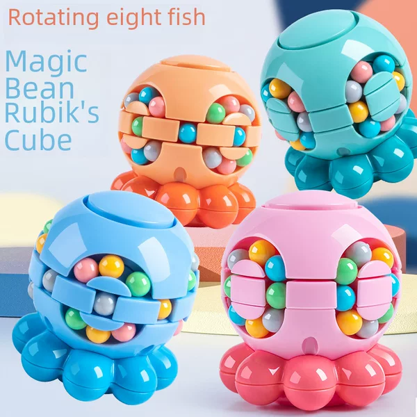 Cross-Border Hot Selling Children's Educational Octopus Rubik's Cube Intelligence Magic Bean Fingertip Spinner Decompression Rotating Ball Toy