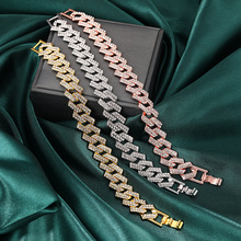 跨境欧美嘻哈潮流夸张镶钻古巴手链时尚复古合金粗链条手镯配饰