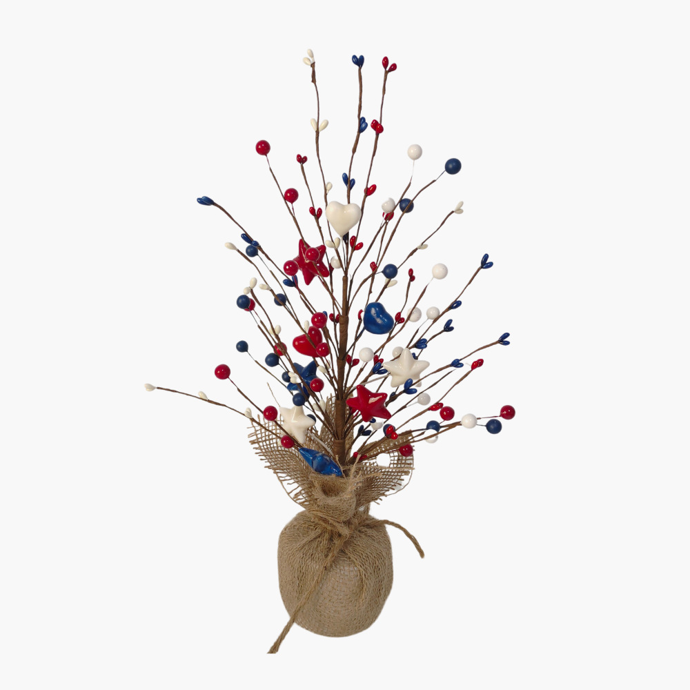 Adornos del Día de la Independencia de EE. UU. Ramas rojas, blancas y azules Adornos de la fiesta del Día Nacional de EE. UU. Pulpa de cinco estrellas