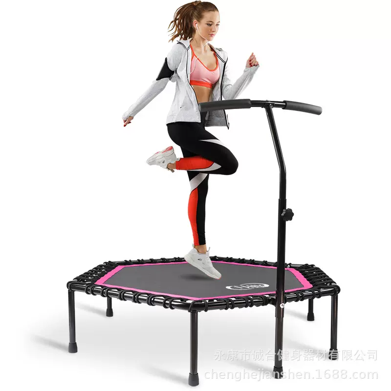 跨境专供家用53寸健身房跳跳床室内儿童48寸带扶手六边形蹦蹦床