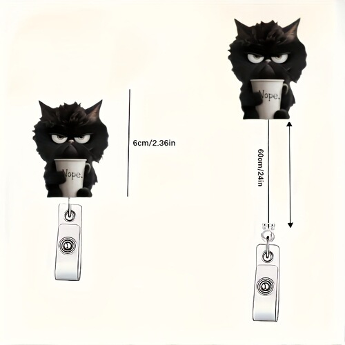 New acrylic flat-facing tea cup cat badge clip, ID clip, retractable easy-to-pull buckle