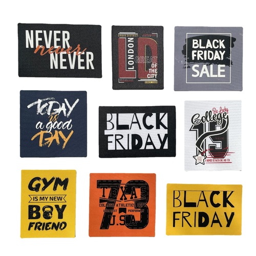 Medium-sized Printed Label Patch, Personalized Colorful Offset-Printed Sewing-style DIY Design with Digital & English Alphabet Letters — Fabric Label Decal