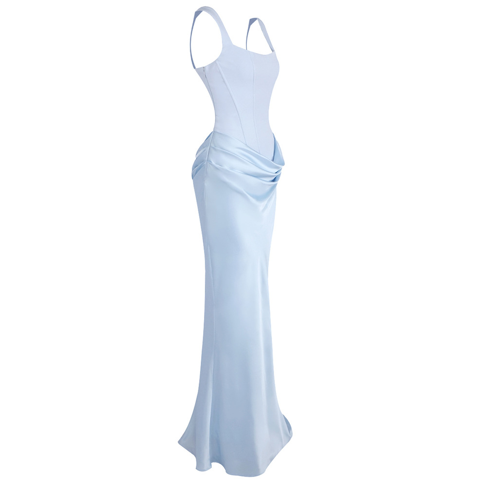 Women's Clothing Bridesmaid Dress Style Drawstring Design Pleated Draped Sexy A-Line Evening Gown For Formal & Casual For Women_ecoleips.com