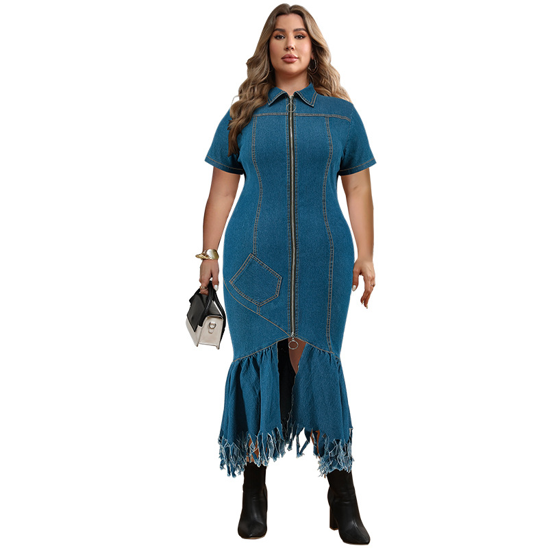Women's Clothing Elegant Plus Size Women's Denim Dress Style Fashion For Formal & Casual For Women Striped Print Long_ecoleips.com