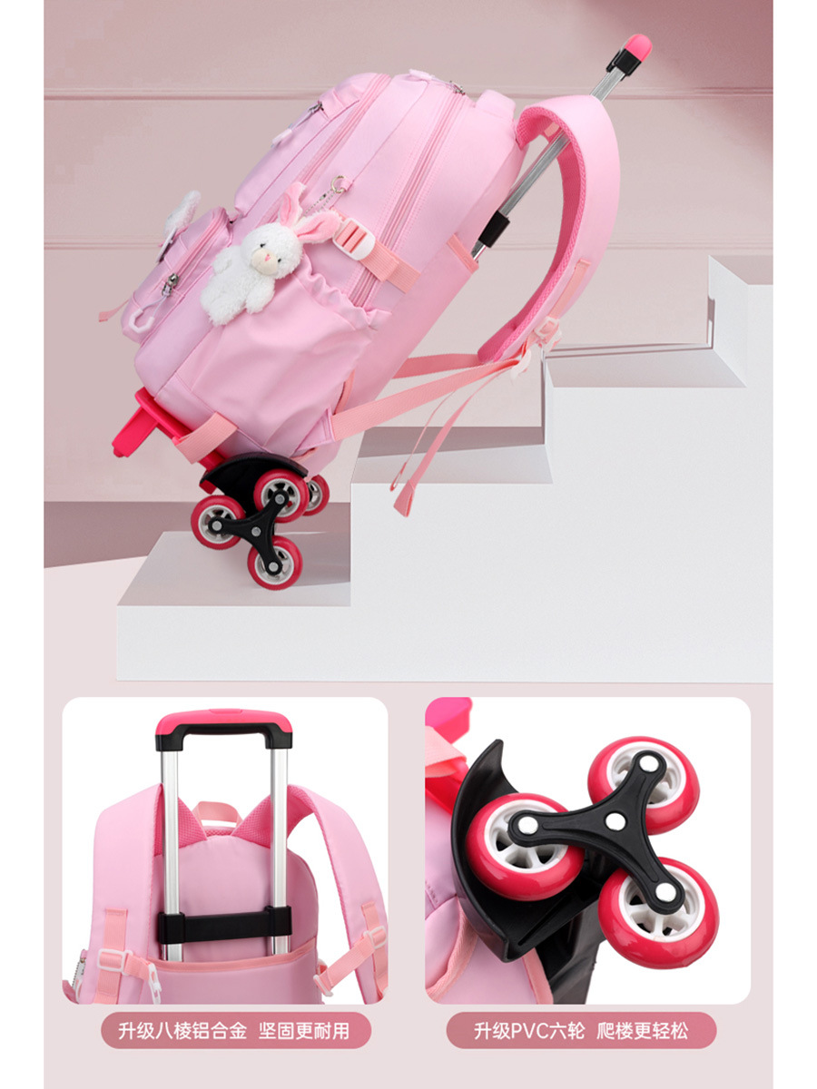 Pescado natural de los niños de la escuela primaria estudiante de la carretilla mochila femenina estilo coreano de gran capacidad estudiante de secundaria de seis ruedas de escalada mochila