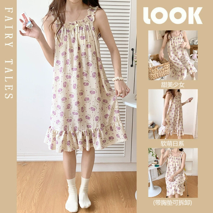 Summer pijama, thin removable cute top with cups for leisure, lifting effect