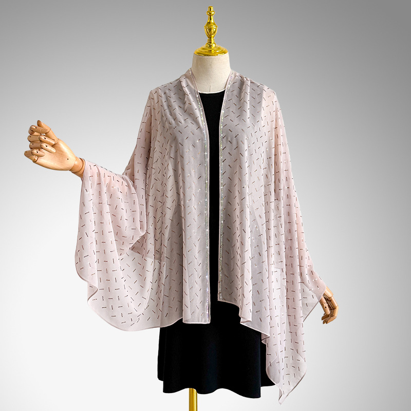 Lichtgewicht chiffon damessjaal met strass-steentjes, lange stijl, elegante sjaal voor dagelijks gebruik, nieuwe zomer_voghion.com