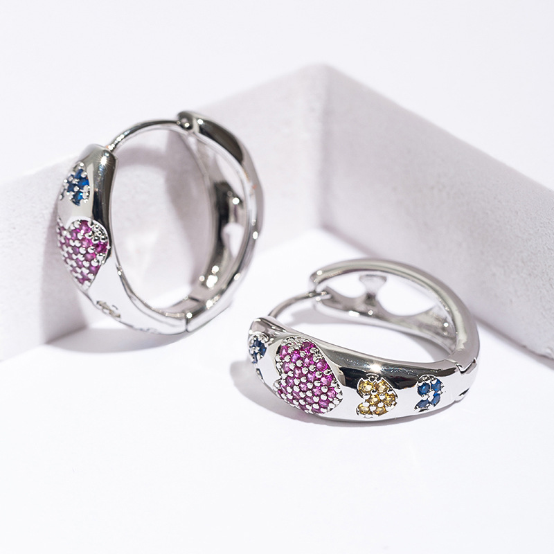 Daily Occasion 1 Pair Simple Style Heart Shape Copper Zircon Hoop Earrings