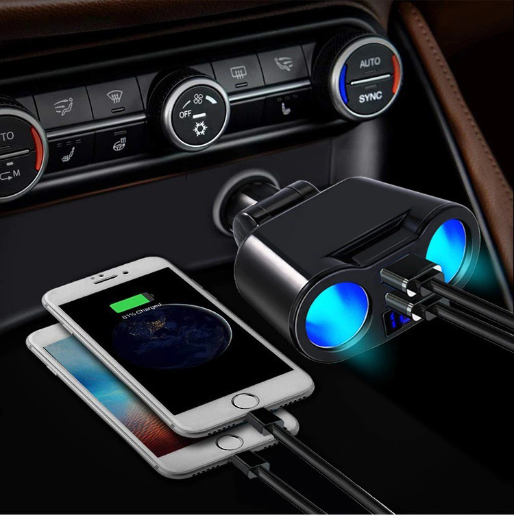 Cross-border rotating dual-port car cigarette lighter with adapter plug for car charging