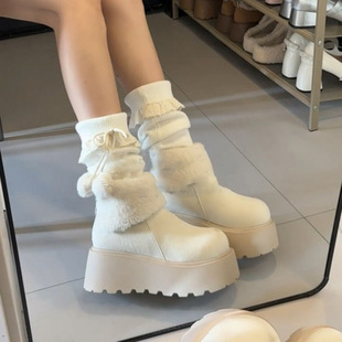 Warm Non-slip Cotton Shoes 2024 New Winter Northeast White Increased fleece-lined Thick Thick Snow Boots for Women