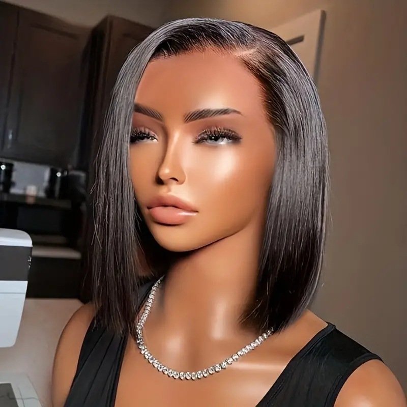 Perruque bob style européen/américain avec lace frontale, extensions de cheveux synthétiques ondulés, longueur moyenne, courte ou bouclés, idéale pour un usage quotidien._voghion.com