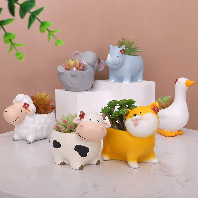 Chậu Cây Resin Chậu cây mọng nước hình động vật resin, chậu mini tiểu cảnh, trang trí bàn làm việc và sân vườn (RG-258)