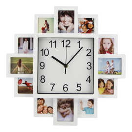 白色塑料相框钟照片创意挂钟客厅时尚简约钟表时钟挂墙家用挂表大