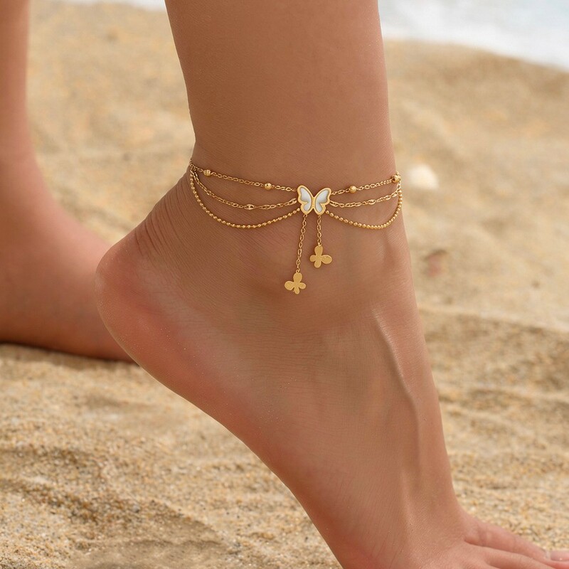 Golden Butterfly Multi-Layer Chain Anklet, Beach Vacation Style Women's Foot Jewelry, Bohemian Style Light Luxury Accessories Golden Butterfly Multi-Layer Chain Anklet, Beach Vacation Style Women's Foot Jewelry, Bohemian Style Light Luxury Accessories