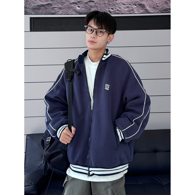 ACU 남성복 | 400G 벨벳 루즈 야구 재킷 2025 가을과 겨울 리브 자수 재킷 남성 코트