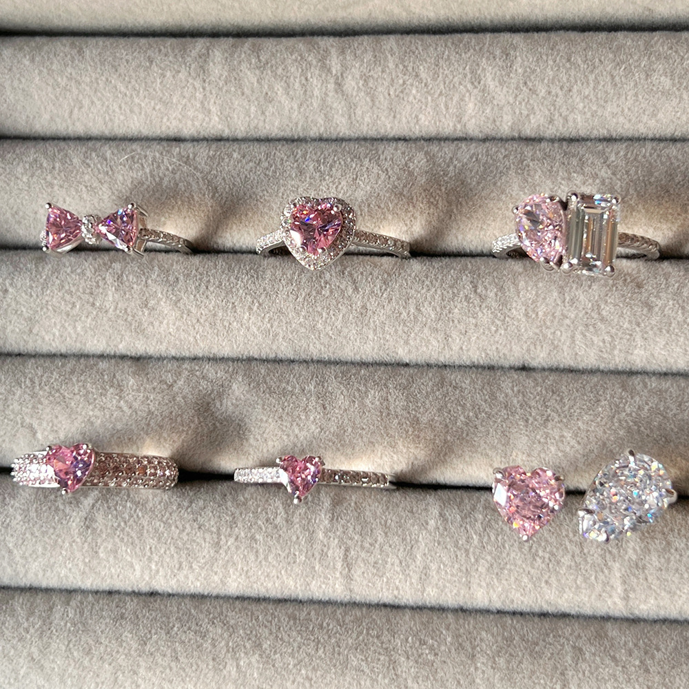 3g Weight Zircon Inlay Material Rings Classification 1 Piece Quantity Daily, Date Occasion 925 Sterling Silver Material Water Droplets, Heart Shape, Bow Knot Pattern Women's Gender Plating Design Elegant, Sweet Style 925 Sterling Silver Zircon Water Droplets Heart Shape Bow Knot Rings 925 Sterling Silver Rings 3
