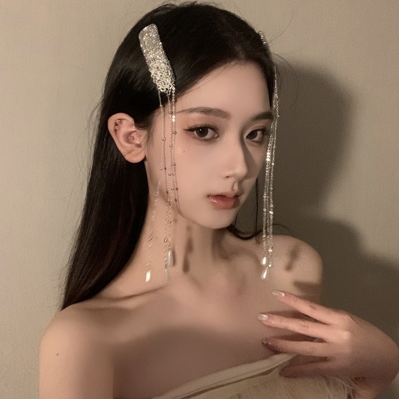 ライト高級パール滝タッセルヘアピン新中国風ニッチエスニックスタイル帽子装飾サイド前髪クリップヘアピン女性用|undefined