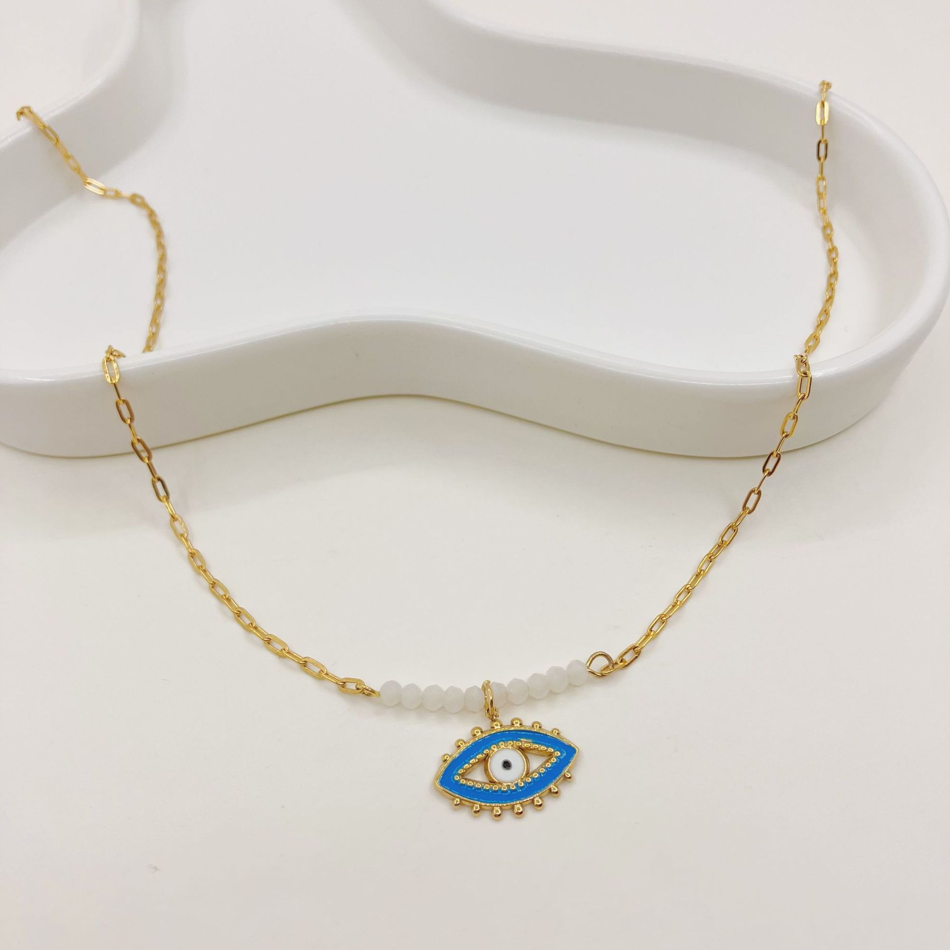 Fashion Devilu0027S Eye Stainless Steel Titanium Steel Beaded Enamel Plating Pendant Necklace 1 Piec