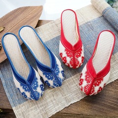 Slip-on Shoes, Blue and White Porcelain Retro Embroidered Fabric Shoes, Fabric Slippers, Summer Cool Slippers for Women
