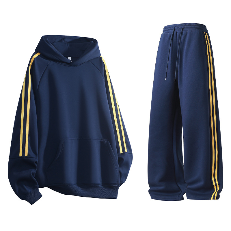 Trajes deportivos casuales transfronterizos de primavera y otoño, trajes de otoño para hombres, rayas grises americanas, un conjunto completo de parejas, moda de trajes