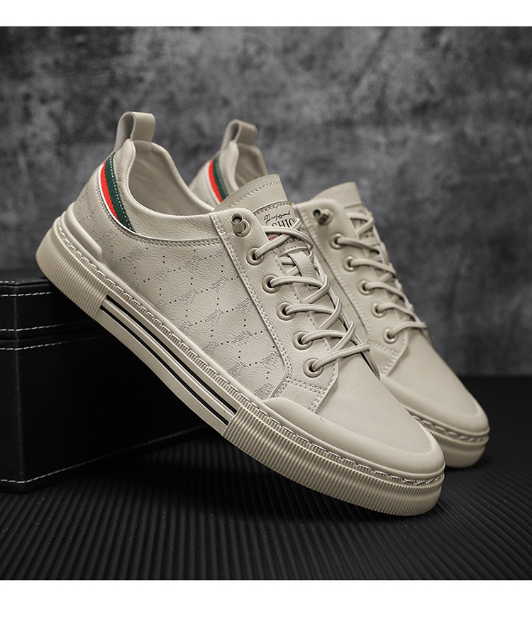 Men's Casual Shoes Microfibre Leather Trainers White Trendy_voghion.com