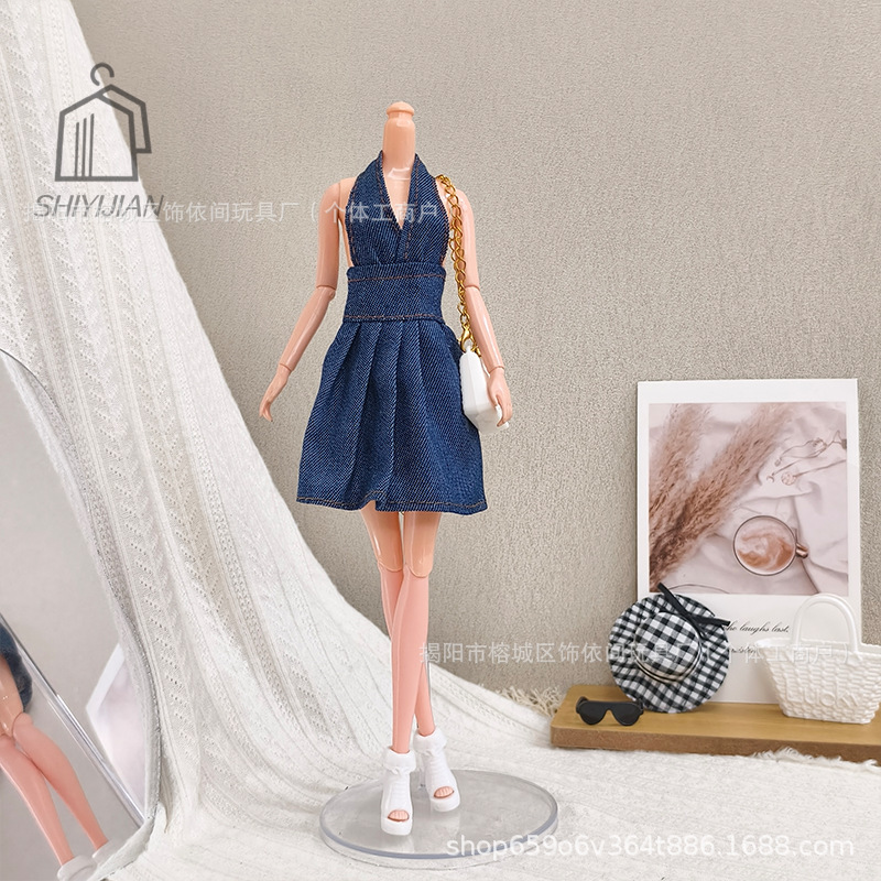 Cross-Border 30cm 11inch Barbie Doll Halter Dress Denim Dress Backless Dress Wholesale Amazon