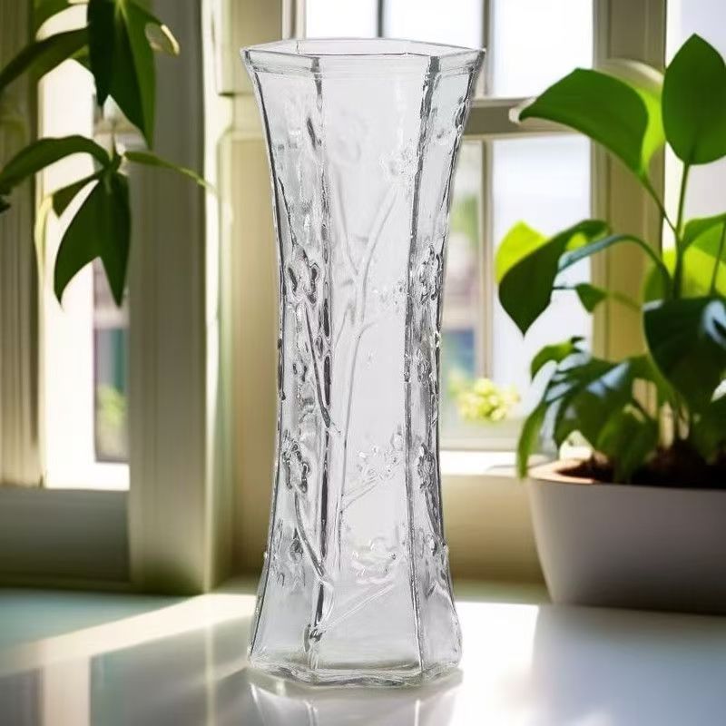 Vaso de gran tamaño de vidrio transparente decoración de sala de estar gran calibre de flores hidroponía rica bambú grueso rosa de bambú