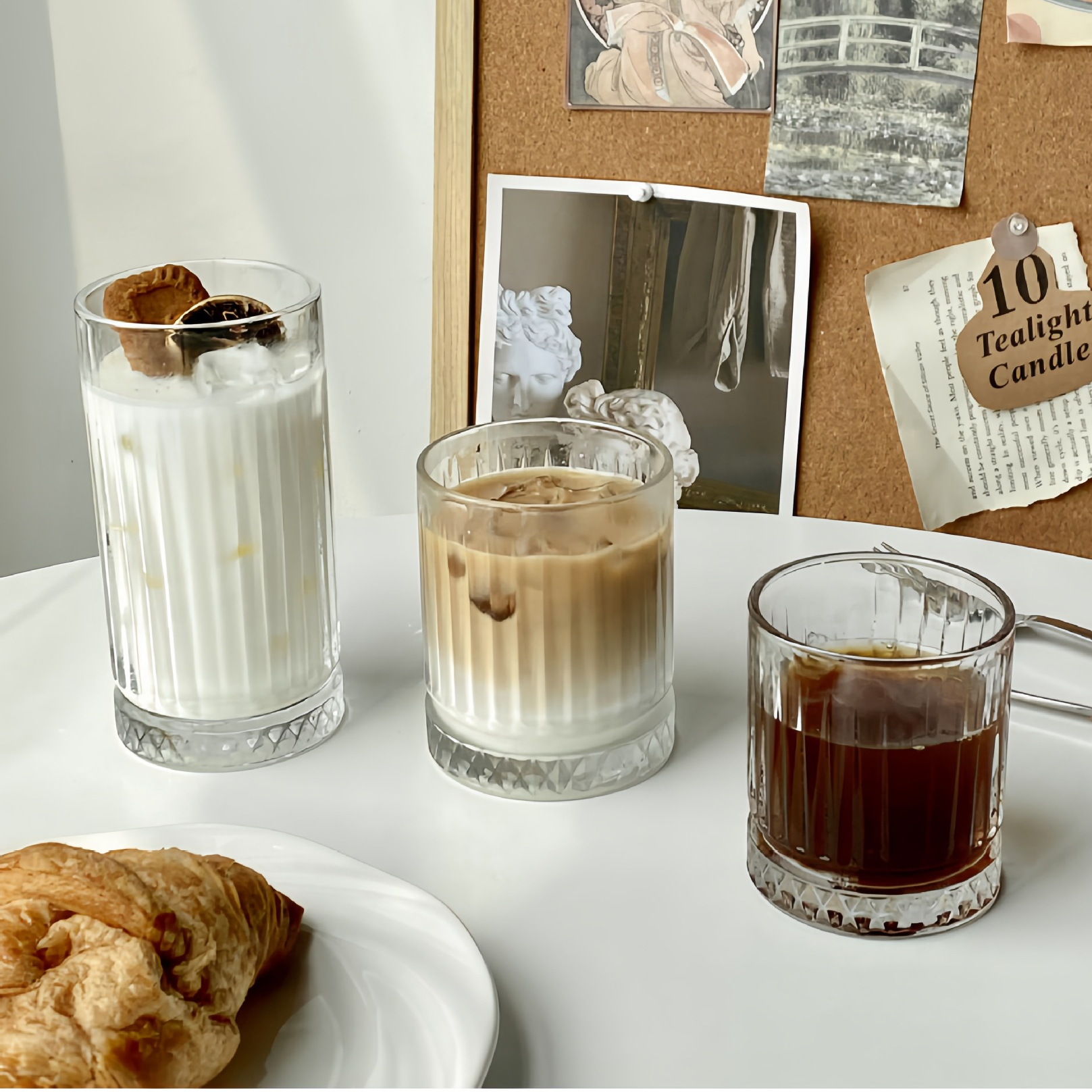 北欧风ins竖条纹玻璃咖啡杯简约高颜值家用饮料杯牛奶杯玻璃水杯