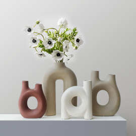 莫兰迪圈纹美拉德风花瓶摆件家居咖啡厅售楼部样板间酒店民宿软装