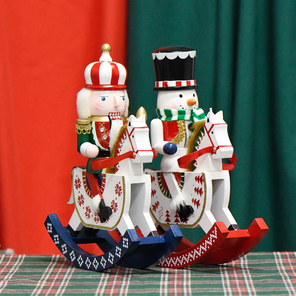Shangxin 30CM artesanías decorativas creativas de madera sólida caballo mecedor muñeco de nieve muñecas cascanueces adornos del árbol de Navidad