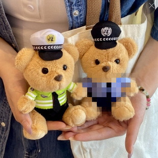 In-Stock Traffic Police Bear Pendant Doll Backpack Accessory Motorcycle Small Police Plush Fire Bear Custom Logo