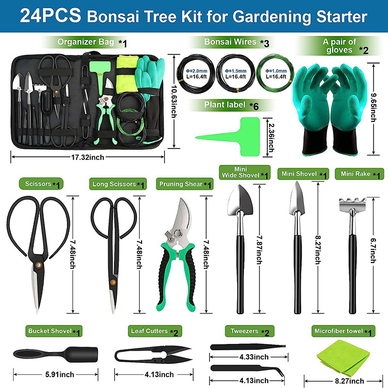 Kit de herramientas de Bonsai 24 piezas bonsai árbol kit para principiantes herramientas en maceta modelado mantenimiento jardinería