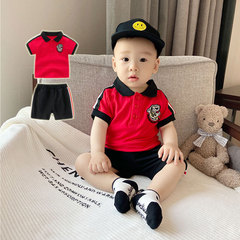 Baby Summer Short Sleeve Two-Piece Set Children's Collar Polo Shirt College Style Cute Little Kids Tiger Set Trendy Red