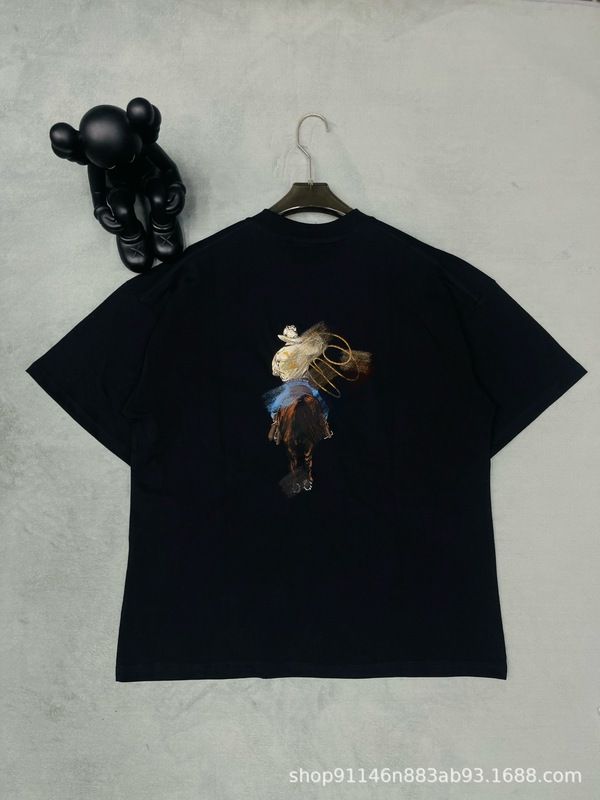 Donkey House Tシャツ 正規版 半袖 南油西部風デニム刺繍入り 丸首Tシャツ 半袖 メンズTシャツ 綿100%|undefined