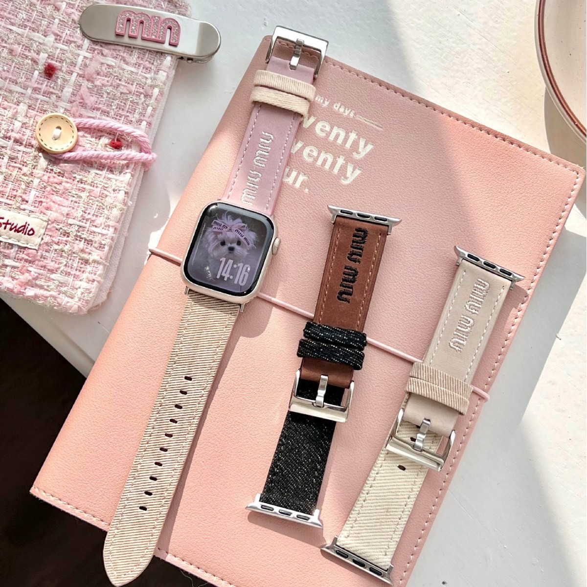 Creative Miu Embroidered Denim Leather for Apple 10 Watch Band s987se Women's Xiaomi 8/9PRO Red Rice 5