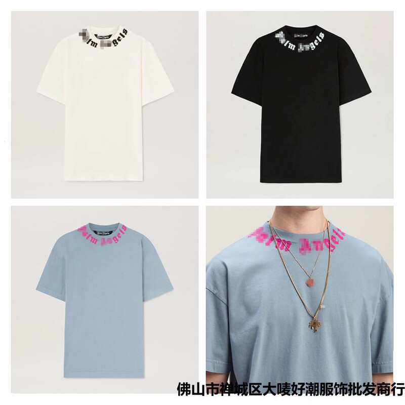 24S Cross-Border European and American Trendy Brand Palm Angel Letter Scarf Printed Short-Sleeved T-Shirt for Men and Women American High Street Half-Sleeved Shirt