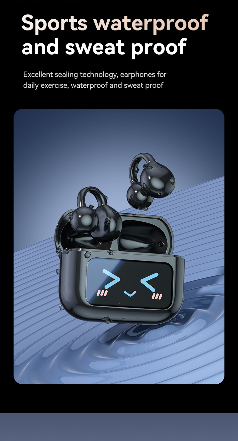 Ai Smart Wireless Bluetooth Ear Clip Headphones Colour Display_voghion.com