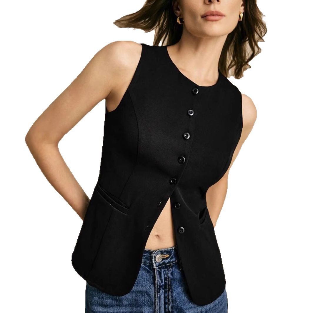 Essential Summer Layering Vest For Women - Lightweight Button-Down Tank Top With Pockets, Versatile For Work & Casual Wear_ecoleips.com