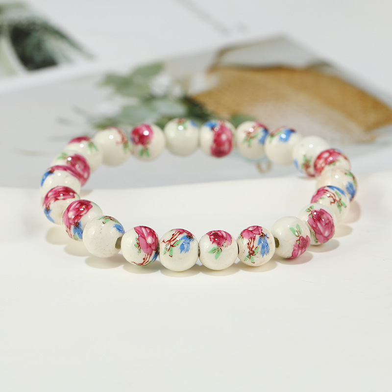 17g Weight ceramics Pendant Material Bracelets Classification Elastic string Chain Material 1 Piece Quantity Holiday, Daily Occasion ceramics Material Flower Pattern Women's Gender Beaded Design Ethnic Style Style Ethnic Style Flower Ceramics Wholesale Bracelets 4