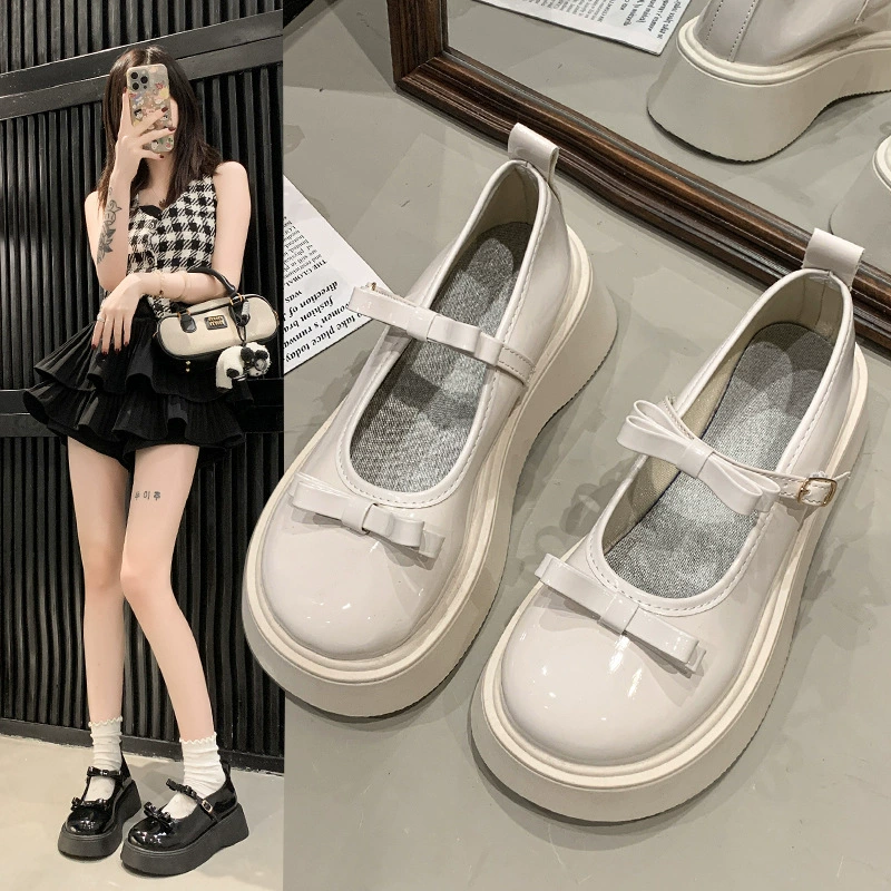 2025 новый толстый подошв японские туфли Mary JK маленькие кожаные туфли женские весенние банты мелкий рот школьный стиль одиночные туфли женские