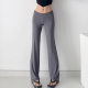 Spring and summer 2025 hot girls elastic low waist fitness wide leg pants women's solid color all-match straight pants casual long pants trendy