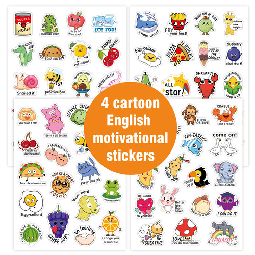 Cross-border encouragement stickers 20 pieces/box cartoon English motivational fruit animal children teacher fun reward stickers