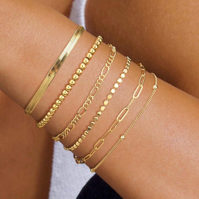 Amazon 5-piece Bracelet European and American Cross-border Metal Figaro Chain Women's Bracelet suit Fashion Simple Bracelet Amazon 5-piece Bracelet European and American Cross-border Metal Figaro Chain Women's Bracelet suit Fashion Simple Bracelet