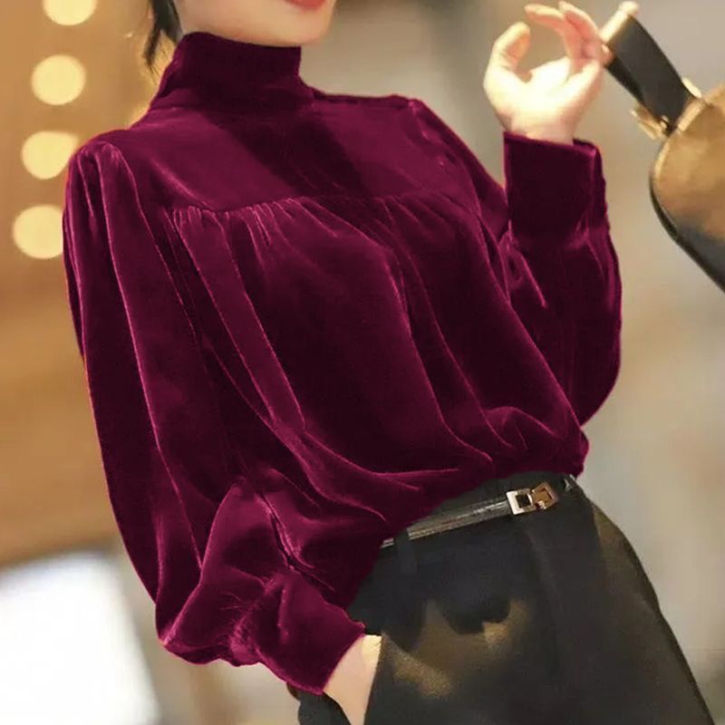 高档金丝绒打底衫半高领女秋冬新款T恤宽松外穿洋气上衣女|undefined