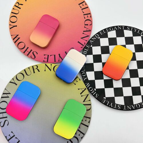 Internet celebrity gradient color thin inflatable windproof lighter pink flame supports color printing pattern factory wholesale